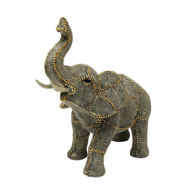 Abbildung von Kare Design Deko Figur Walking Elephant Pearls, Grau, Handgefertigt, Unikat, Objekt fürs Wohnzimmer, für Regale, Verzierung mit Kunstperlen, Tier Design, 22,5x24x12 cm (H/B/T)
