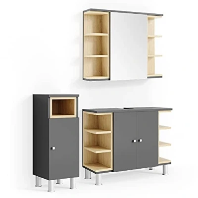 Abbildung von Vicco Badmöbel Set Aquis, Anthrazit/Sonoma, 3 Teile, (3 er Set, St., Set)