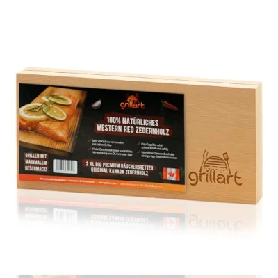 Abbildung von grillart® 2 Pack XL Grillbretter 2cm Dicke Zedernholzbrett zum Grillen Räucherbretter aus Zedernholz hergestellt 100% natürlichem Western Red für einen besonderen Grillgeschmack