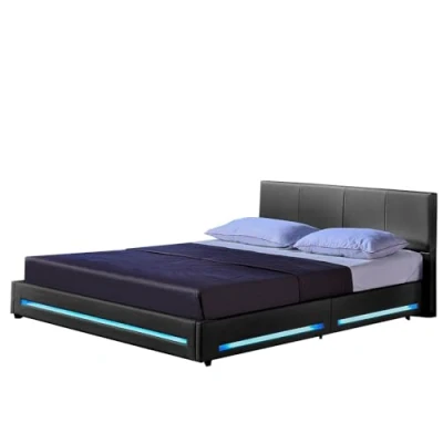 Abbildung von Home Deluxe LED Bett Asteroid Dunkelgrau, 160 x 200 cm inkl. Lattenrost I Polsterbett Design Beleuchtung