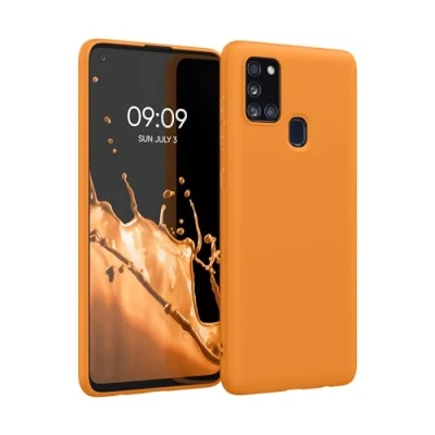 Abbildung von kwmobile Hülle kompatibel mit Samsung Galaxy A21s weiches TPU Silikon Case Cover geeignet für kabelloses Laden Fruity Orange