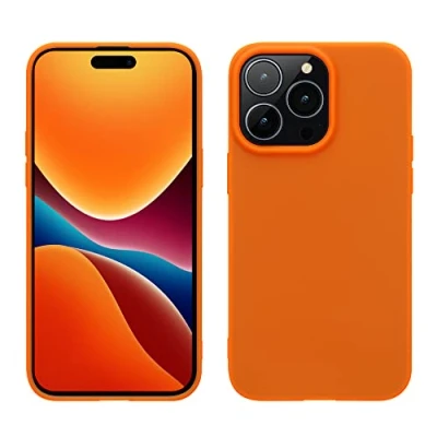 Abbildung von kwmobile Hülle für das iPhone 14 Pro weiche und schlanke TPU Silikon Handyhülle stoßabsorbierendes Flexibles Case kabelloses Laden Neon Orange