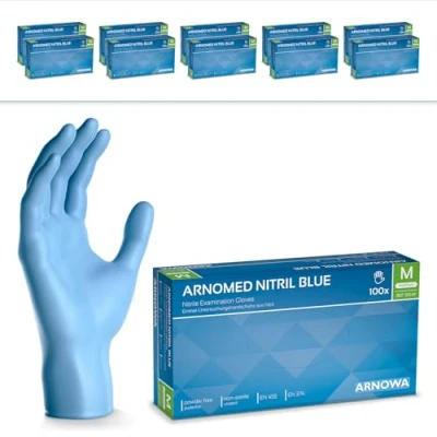 Abbildung von 1000 Stück ARNOMED Einweghandschuhe Blau, Einmalhandschuhe M, Nitril Handschuhe, Nitrilhandschuhe puderfrei, Gummi Handschuhe Einweg, Schutzhandschuhe, in XS, S, L, XL, XXL