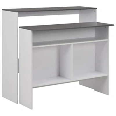 Abbildung von vidaXL Bartisch mit 2 Tischplatten Bartresen Stehtisch Bistrotisch Tresentisch Küchentheke Küchentisch Tresen Bar Frühstückstisch Weiß Grau 130x40x120cm
