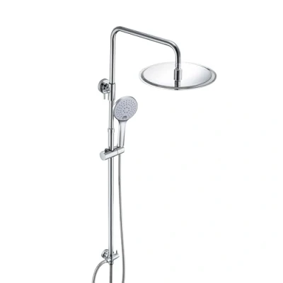 Abbildung von JOHO 304 Edelstahl Duschsystem ohne Armatur, Chrom Regendusche set mit Wandhalterung, Duschkopf Schlauch, Duschstange und Kopfbrause, Rund D30 cm