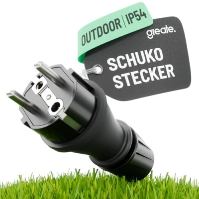 Abbildung von greate 230V Schuko Stecker wasserdicht nach IP54 Schukostecker Außenbereich mit Knickschutz &amp; Zugentlastung Schutzkontaktstecker 2 polig 16A 3,7kW