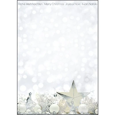 Abbildung von SIGEL DP013 Briefpapier Weihnachten, 25 Blatt, DIN A4 mit Silberprägung, &quot;White Stars&quot;, weihnachtliches Motiv, aus nachhaltigem Papier