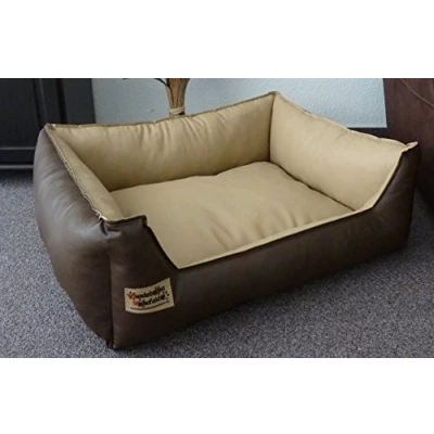 Abbildung von Hundebett Hundesofa Schlafplatz Kunstleder Similpelle Farbe und Größe wählbar von XS bis XXL (50 cm X 40 cm, braun beige)