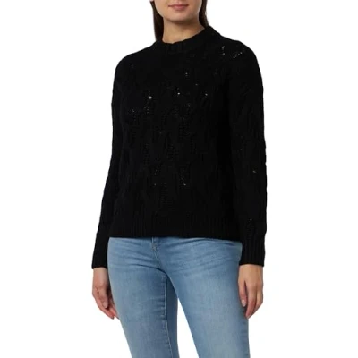 Abbildung von s.Oliver Damen 2138019 Pullover mit Strickmuster, Schwarz,34