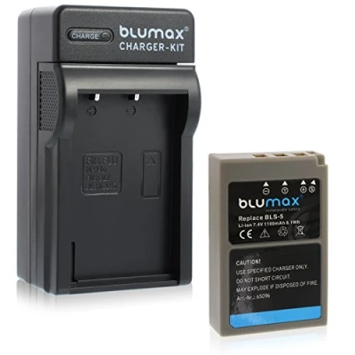 Abbildung von Blumax Akku für Olympus BLS 5 / 50 1100mAh + Ladegerät passend zu Stylus 1 1s Pen E PL2 PL3 PL5 PL6 PL7 P3 PM1 PM2 OMD M10 und Mark II