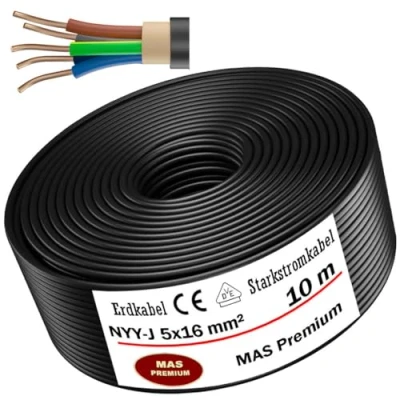 Abbildung von MAS Premium Erdkabel Stromkabel 5 125m NYY J 5x1,5, 2,5, 4, 6, 10 oder 16 Elektrokabel Ring zur Verlegung im Freien, Erdreich (NYY 5x16 mm², 10m)
