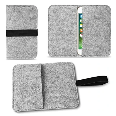 Abbildung von UC Express Filz Hülle Apple iPhone SE 2022 5 5S 5C Tasche Cover Case Handy Flip Filztasche, Farben:Helles Grau