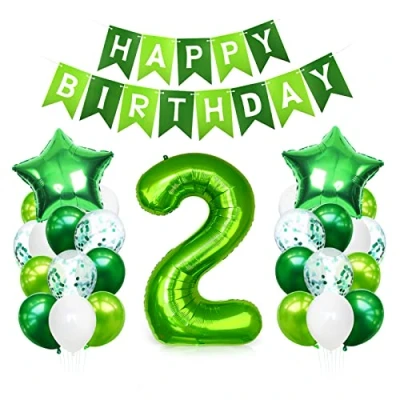 Abbildung von Luftballon 2. Geburtstag Grün, Geburtstagsdeko 2 Jahre Junge, Helium Ballon Geburtstag, Riesen Folienballon Zahl 2, Deko zum
