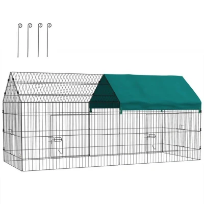 Abbildung von PawHut Kleintierkäfig Freilaufgehege 220 x 85 103 cm mit Abdeckung, 4 Türen, Meerschweinchen Gehege für Kaninchen, Indoor, Outdoor