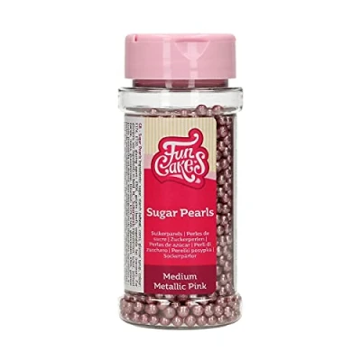 Abbildung von FunCakes Zuckerperlen Mittel Metallic Rosa: Kuchenstreusel, großartiger Geschmack, perfekt zum Dekorieren von Kuchen, essbare Zuckerperlen. 80 g.