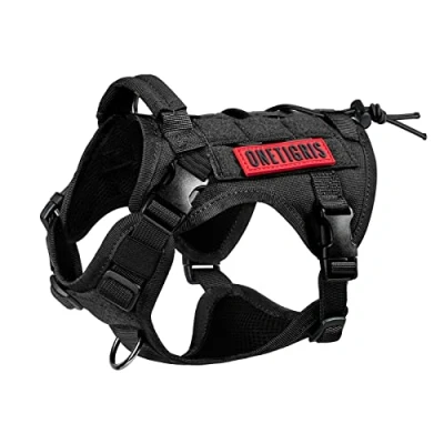 Abbildung von OneTigris Hundegeschirr, FIRE Watcher Taktische Geschirr Sicherheitsgeschirr Hunde Hundeweste mit 1 Griffe und 2 D Ring 1000D Nylon (M, Schwarz)
