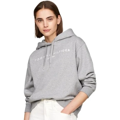 Abbildung von Tommy Hilfiger LOGO Hoodie Sweatshirt, Damen, Größe: Small, Medium heather grey