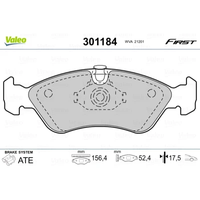 Abbildung von VALEO 301184 Bremsbelagsatz FIRST Vorderachse exkl. Verschleißwarnkontakt ohne Anti Quietsch Blech OPEL: Astra F CC, Vectra B Limousine, CC
