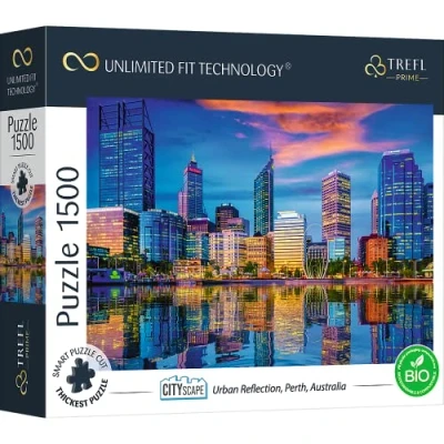 Abbildung von Trefl 26190 1500 Elemente, dickster Karton, Bio, ECO, Stadtlandschaft, Wolkenkratzer, Unterhaltung für Erwachsene und Kinder ab 12 Jahren, UFT Puzzle Cityscape: Urban Reflection, Perth, Australia