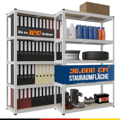 Abbildung von 2mGoods 1125kg Regal, 2er Set Schwerlastregal Silber, 0.55 mm Metall Lagerregal, Verstellbare Regale, Rost und korrosionsbeständig, Ideal für Garage, Lager, Hauslagerung