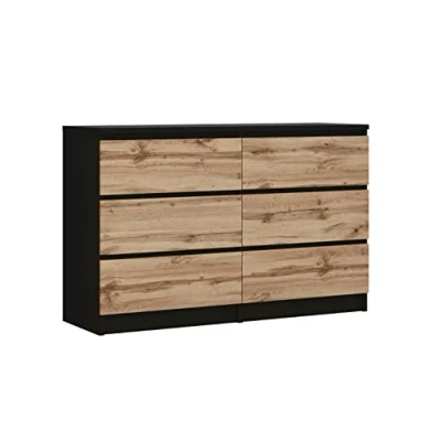 Abbildung von Kommode mit 6 Schubladen, Schwarz &amp; Eiche Wotan L: 120 cm H: 79 T: 40