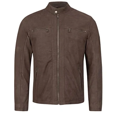 Abbildung von Rock Creek Herren Lederjacke Biker Jacke Echtleder Wildlederjacke Leder Jacken Herrenjacke Stehkragen Winterjacke Übergangsjacke H 290 Dunkelbraun XL