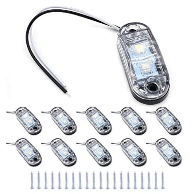 Abbildung von 10 NUZAMAS LED Seitenmarkierungsleuchten, 12 V / 24 V, IP65, wasserdicht, aus ABS Kunststoff, 2 LED, Positionsanzeige, Rückleuchten vorn, kaltweiß, Anzug für LKW, Boote, Anhänger, Lieferwagen