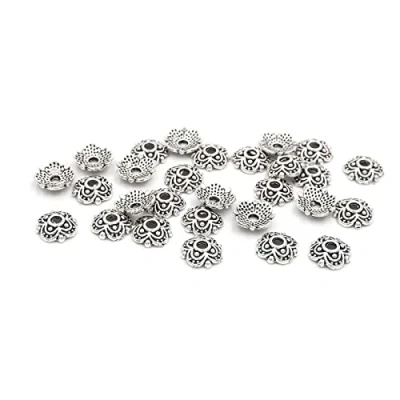 Abbildung von Vintageparts Perlkappen in Blütenform antik silberfarben 8mm 30 Stück zum Schmuck selber basteln