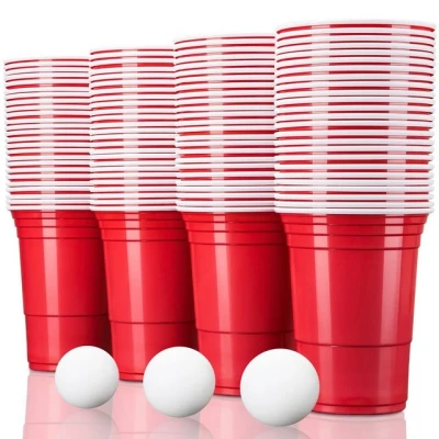 Abbildung von TRESKO Becher Beer Pong wiederverwendbar Partybecher 473ml 16oz, Bierpong, Red Cups extra stark Plastikbecher Rot