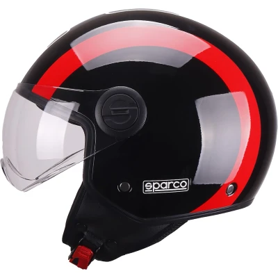 Abbildung von Sparco Riders SP601 Demi Jet Motorradhelm, Scooter Helm ECE 22.06 Homologiert, mit Anti Kratz Visier und Micrometric Auslösung, SCHWARZ/ROT, S