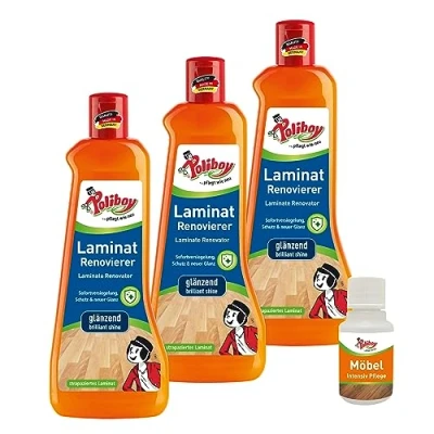 Abbildung von POLIBOY Laminat Renovierer Bodenaufbereiter Mit Schutz und Glanzeffekt für Laminatversiegelung 3x 500ml Produkt Probe Made in Germany