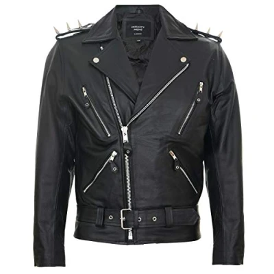 Abbildung von Infinity Leather Herren Fringe Ghostrider Kuhfell Leder Brando Schwarz Tassled Motorradjacke 4XL