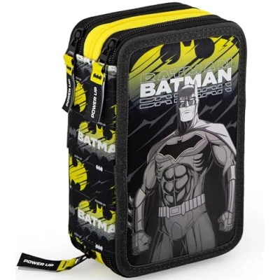 Abbildung von Clondo Federmäppchen Kinder, für Batman Fan, 3 Organisierte Fächer, Federtasche Junge Gefüllt, Mädchen &amp; Jungen Schulmäppchen, 45 Teilen die Schule