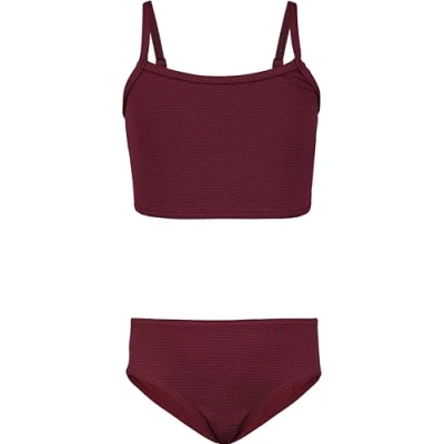 Abbildung von Aquarti Mädchen Bikini Set Bustier Bikinislip Zweiteiliger Badeanzug, Farbe: 038 Jacquard Punkte Rot Braun, Größe: 164
