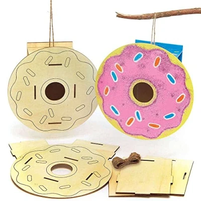 Abbildung von Baker Ross FC793 Donut Vogelhaus Holz Bastelset 2er Pack, Nistkästen für Vögel zum Bemalen und Basteln Kinder Set