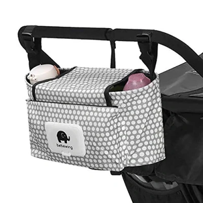 Abbildung von Kinderwagen Organizer, Kinderwagentasche Buggy Organizer Tasche Universal Multifunktion Aufbewahrungstasche Stroller Baby Wickeltasche Zubehör (Weißer Punkt)