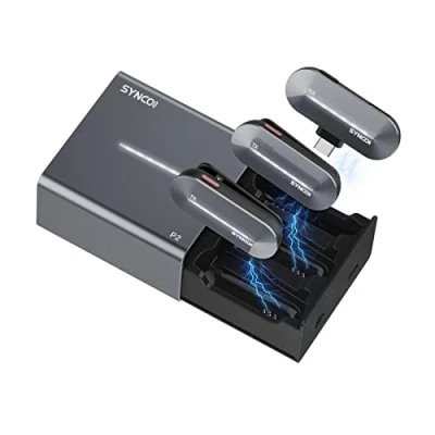 Abbildung von SYNCO Lavalier Mikrofon Kabellos, P2T【Type C】 Smartphone Funkmikrofon Wireless mit Ladebox &amp; 2*RX 1*TX Plug and Play Kompatibel Android Tablet, Kabellos Handy