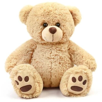 Abbildung von LotFancy Teddybär Plüschtier Kuscheltiere 43 cm, großer Braunbär, Süße Stofftier Spielzeug mit Fußabdrücken, Geschenke für Kinder Mädchen Freundin, Geburtstag, Hellbraun