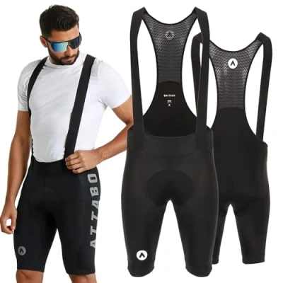 Abbildung von ATTABO Kirun Pro Bib Shorts Cargo Herren Radhose mit Trägern, Schaumstoffeinlage, Atmungsaktiv, Taschen, Schwarz, Größe XXL.