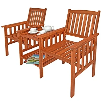 Abbildung von Casaria Bank Tete a Tete, Akazien Holz Wetterfest Tisch Ablage 2 Sitzer 163x58x91cm Belastbar