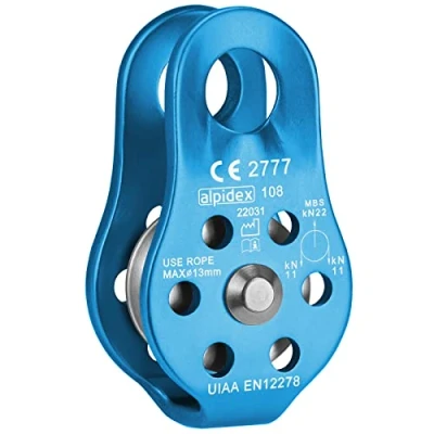 Abbildung von ALPIDEX Seilrolle Umlenkrolle 22 kN Fix Pulley Flaschenzug geeignet für Textilseile bis 13 mm Durchmesser EN12278, Farbe:blau