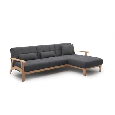 Abbildung von Cavadore Ecksofa Billan / Schlafsofa im skandinavischen Design mit Longchair, Bett und massivem Holzgestell in Buche 264 x 88 183 Mehrfarbiger Strukturstoff, Dunkelgrau