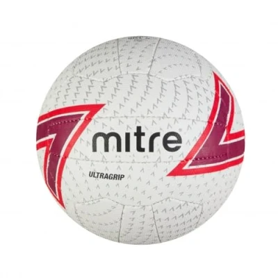 Abbildung von Mitre Ultragrip Netball Ball für alle Bedingungen beliebter Stil langlebiges Design, Weiß/Chili/Scharlachrot/Schwarz, 5