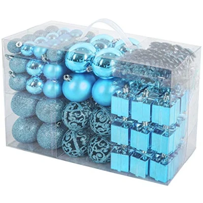 Abbildung von BRUBAKER 101 teiliges Premium Weihnachtskugel Set mit Baumspitze Blau Funkelnde Christbaumkugeln für den Weihnachtsbaum
