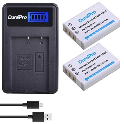 Abbildung von DuraPro 2X 2200mAh NP 95 Battery Akku und LCD USB Ladegerät für Fujifilm FinePix F30, F31fd, Real 3D W1, X100, X30, X100T, X100LE
