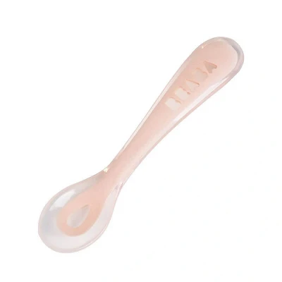 Abbildung von BÉABA Silikonlöffel für Babys und Kleinkinder ab 8 Monaten Weich Abgerundete Kanten Ergonomischer Griff Rosa