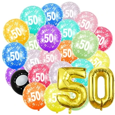 Abbildung von Geburtstag zahlen luftballon 50 jahre und 20Pcs 30cm Luftballons Folienballon in 40&quot; 101cm Geburtstagsdeko Ballon Zahl Deko zum fliegt mit Helium für Männer Frauen 50.Geburtstagsparty