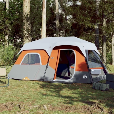 Abbildung von vidaXL Familienzelt, Campingzelt mit LED, Gruppenzelt für 9 Personen Quick Release, Outdoor Zelt Abnehmbarem Überzelt, Hellgrau Orange