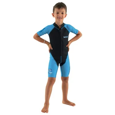 Abbildung von SEAC Unisex Youth Dolphin, Shorty Wetsuit Kids in a 1,5mm Neoprene Lycra for Swimming, Snorkelling and Playing The Water, Black/Light Blue, 3 Years