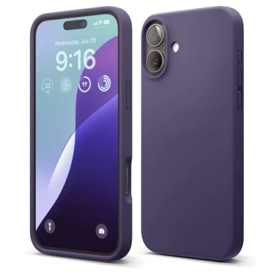 Abbildung von elago Premium Liquid Silikon Hülle Kompatibel mit iPhone 16 Plus Hülle, Ganzkörper Handyhülle, Stoßfest, Schlanke Kratzfester weicher Mikrofaser Innenfutter, 6.7 Zoll (Dunkellila)